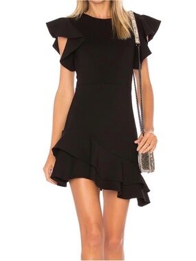 Amanda Uprichard Black Ruffle Sleeve Mini Dress